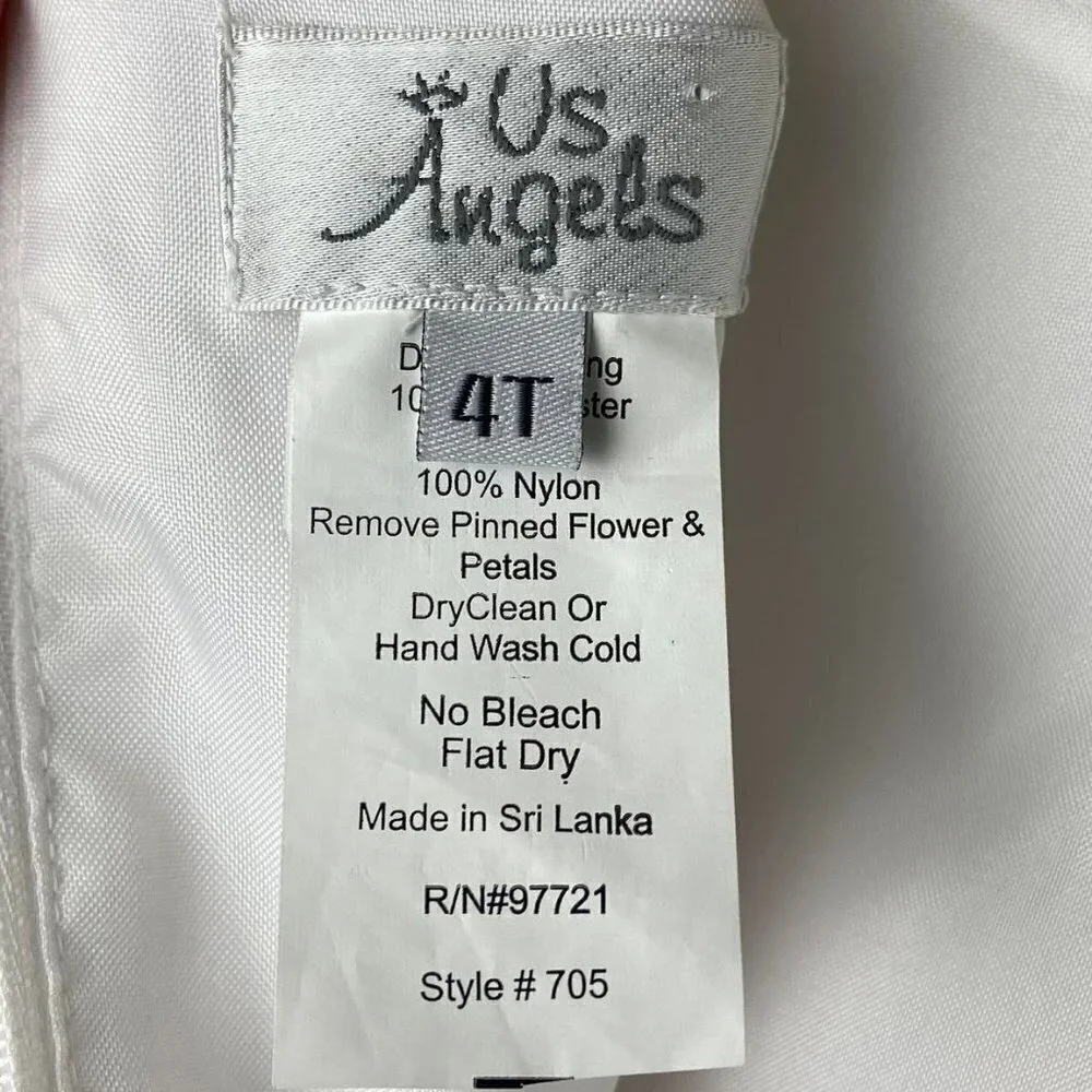 Us Angels 4T White and Pink Petal Tulle Flower Girl Dress
